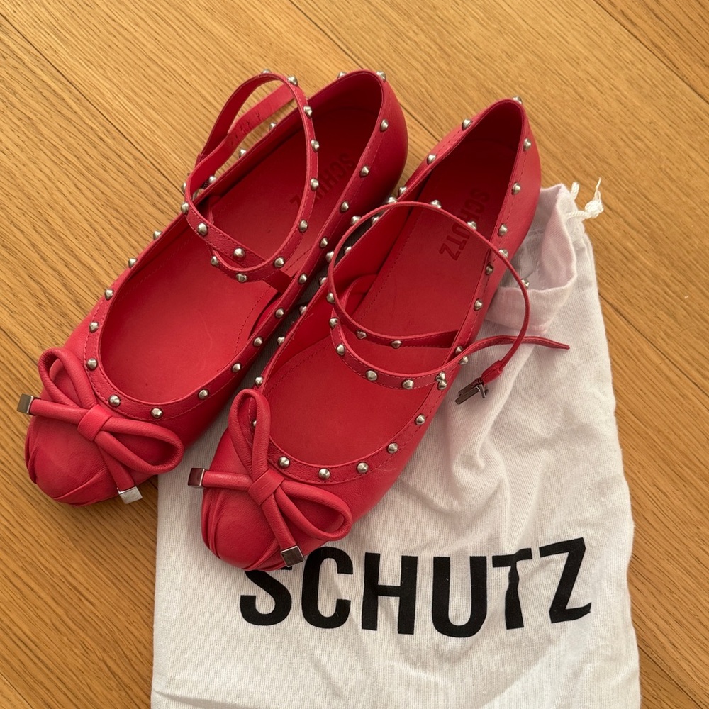 SCHUTZ bright Pink Studded Flats with Bow